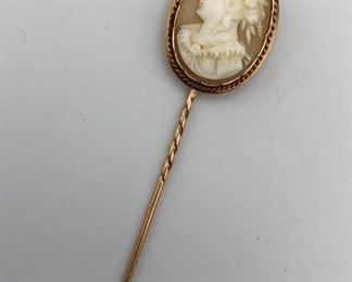 Carved Shell Cameo Hat Lapel Pin Poss. Gold