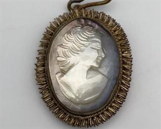 Carved Shell Cameo MoP Abalone Pendant