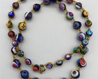 Murano Glass Millefiori Beaded Necklace GF Clasp