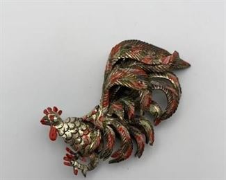 Vintage Rooster Cock Fighting Brooch Pin