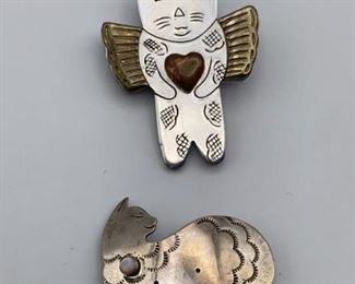 Cat Pin Brooch Lot Including Sterling