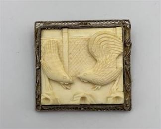 Carved Bone Asian Pin Brooch Poss Sterling