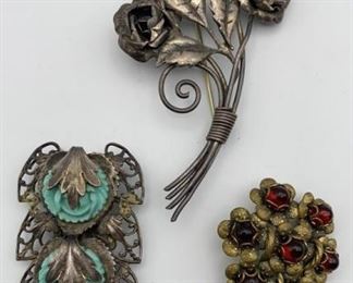 Scarf Clip & Pin Brooch Lot Including Sterling