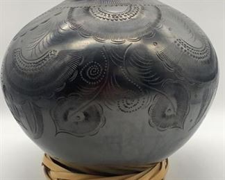 Oaxaca Black Carved Mexican Vase