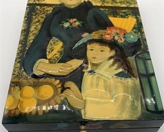 Vintage Painted Lacquer Wooden Jewelry Box