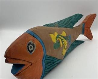 Carved Wooden Colorful Floral Fish Folk Art