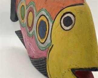 Colorful Large Carved Folk Art Fish Sculpture