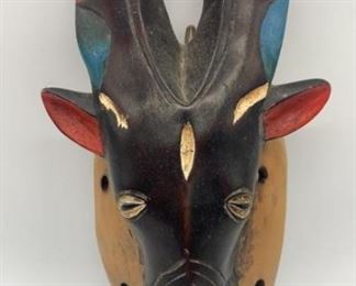 Carved  African Antelope Ceremonial Tribal Mask
