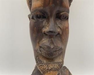 African Hand Carved Wooden Male Bust