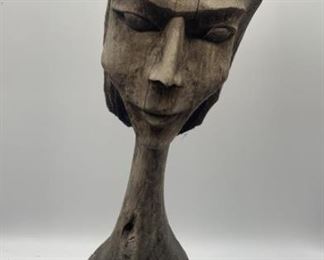 African Carved Woman Bust Sculpture