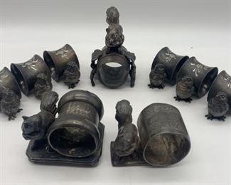 Antique Silver Tone Squirrel & Bird Napkin Rings