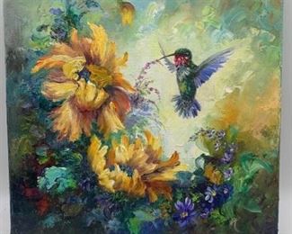 Carol Foster Signed Hummingbird Painting 12x12in