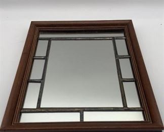 Antique Leaded Framed Wooden Mirror 9x11in