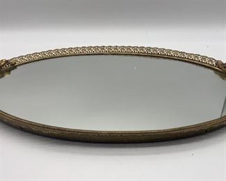 Antique Ornate Gold Tone Floral Perfume Mirror