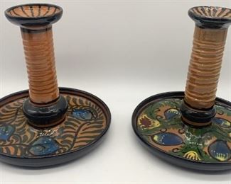 Painted Glazed Ceramic Candlesticks