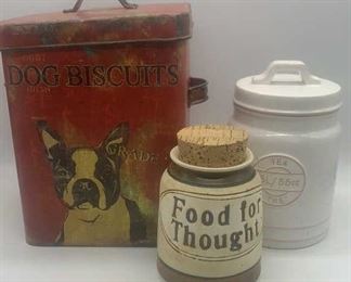 Dog Biscuit Tin & Ceramic Jars