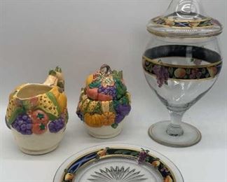 Glass Candy Jar & Ceramic Creamer / Sugar