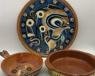 Meso-American Themed Clay Plate & Bowls