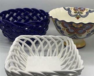 Made in Italy Ceramic Woven Basket & Bowls