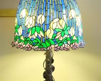 Tiffany Style Flowering Lotus Slag Glass Lamp