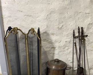 Art Deco Fireplace Screen Ash Bucket & Tools