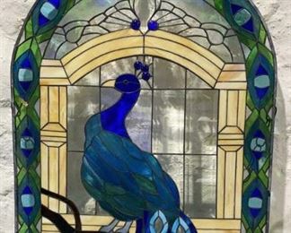 Peacock Stained Glass Panel 24x36
