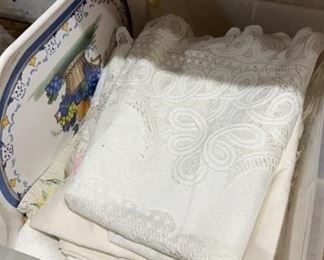 Bin of Lace Table Cloths