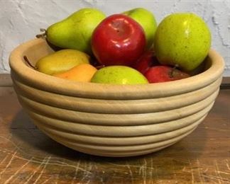 Turned Wood Bowl & Faux Fruit