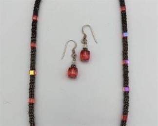 Sterling and Crystal Beaded Necklace Earring Set
