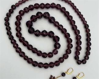 Opera Length Amethyst Glass Beaded Necklace