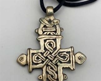 Celtic Style Cross Pendant Metal on Cord