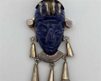 Taxco Mexican Sterling 925 Mask Pendant Blue