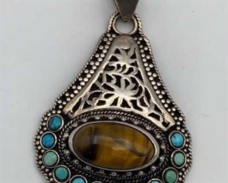 Sterling 925 Pendant Tigers Eye Turquoise