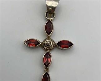 Sterling 925 Garnet Cross Pendant