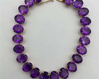 Gold Amethyst Cocktail Bracelet Stamped 140