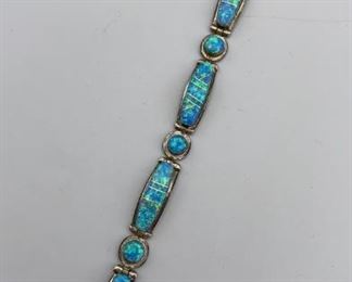 Sterling 925 Blue Opal Bracelet Marked NG