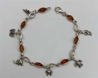925 Amber Animal Charm Bracelet Sterling