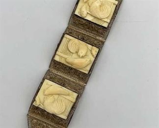 Sterling Filigree Carved Bone Panel Bracelet
