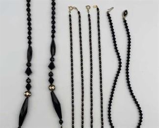 Black Beaded Necklace Lot