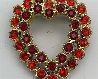 Vintage Heart Rhinestone Pin Brooch