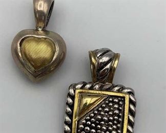 925 & 18K Pendant Italy, Sterling Two Tone Heart