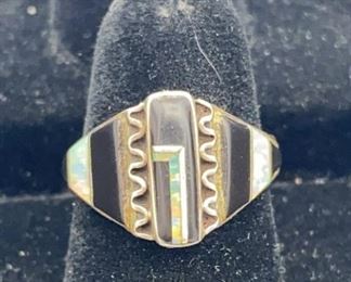 Sterling Ring 925 Onyx Opal Southwest Tribal, Sz7