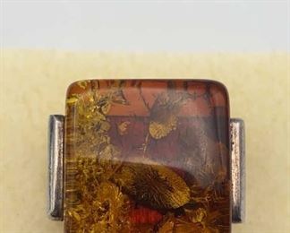 925 Sterling Ring Adjustable  Amber Stone Resin