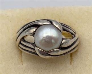 925 Sterling Ring Artist Signed Pearl, Sz7.5