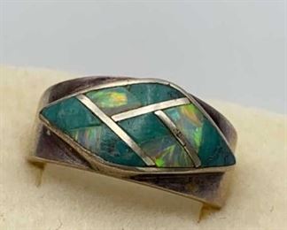 925 Sterling Ring Turquoise Opal Artist Signed
