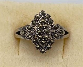 925 Sterling Marcasite Ring Sz7.5