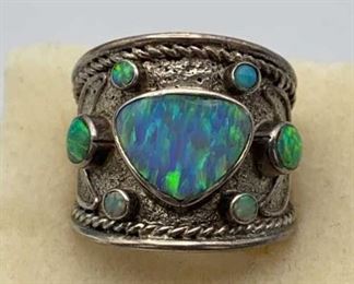 925 Ring Sterling Opal Statement Signed Sz8