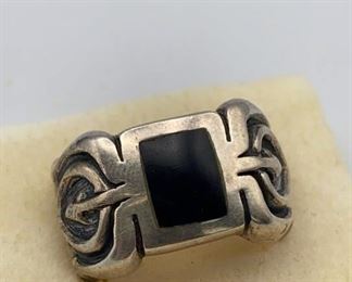 925 Ring Sterling Onyx Tribal Sz8