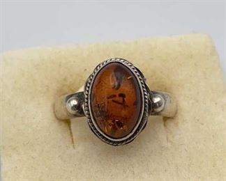 925 Ring Sterling Amber Sz9