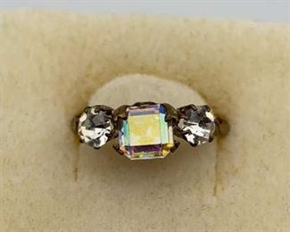 Gold Tone Aurora Crystal Ring Sz7